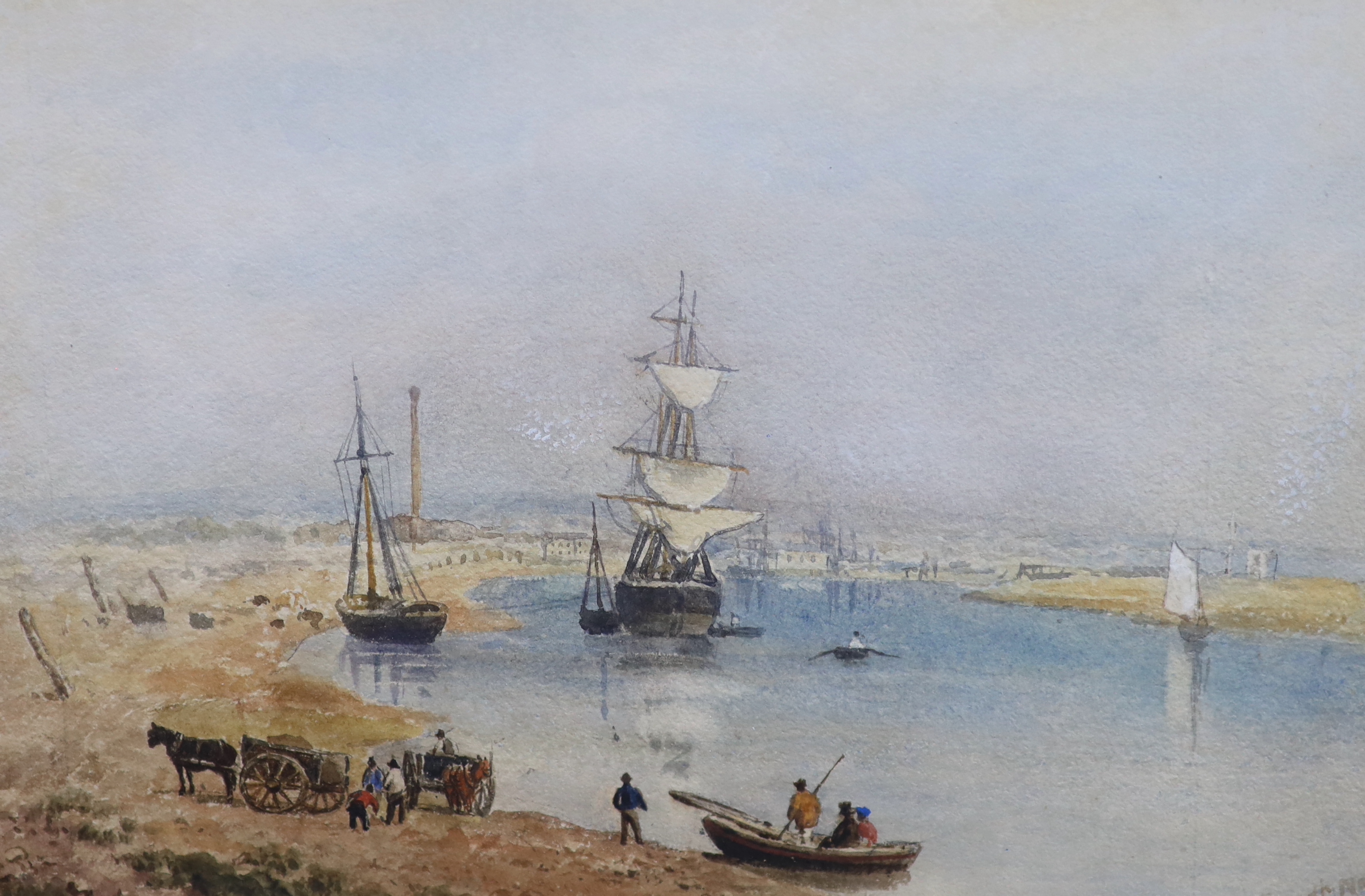 Frederick Nash (British, 1782-1856), 'Kingston Pier, Sussex' and 'Between Kingston and Shoreham, Sussex', pair of watercolours, 21.5 x 31cm